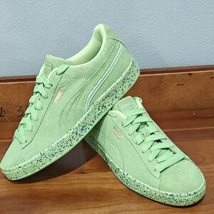 Puma Kids Suede Mono Triplex Neon Lace Up Sneakers Green